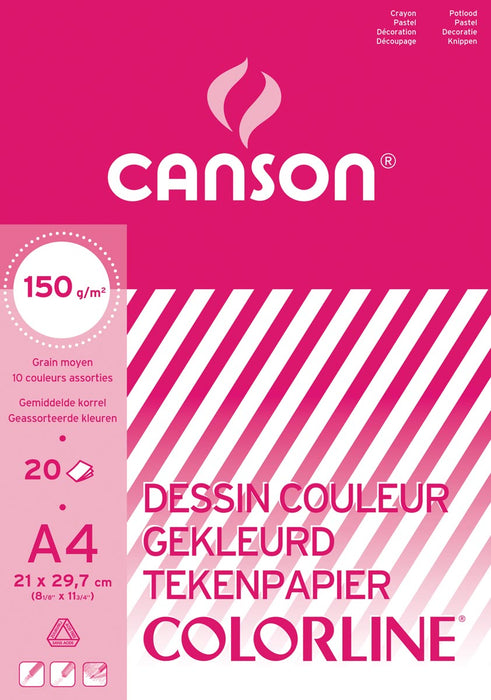 Canson gekleurd tekenpapier Colorline ft 21 x 29,7 cm (A4) - Papier van 150 g/m², 20 vellen