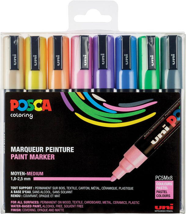 Posca verfmarker PC-5M, set van 8 markers in verschillende pastelkleuren