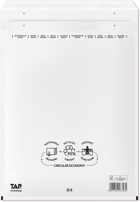 Luchtkussenenveloppen van Comebag, 350 x 470 mm, zelfklevende stripsluiting, wit, 100 stuks per doos