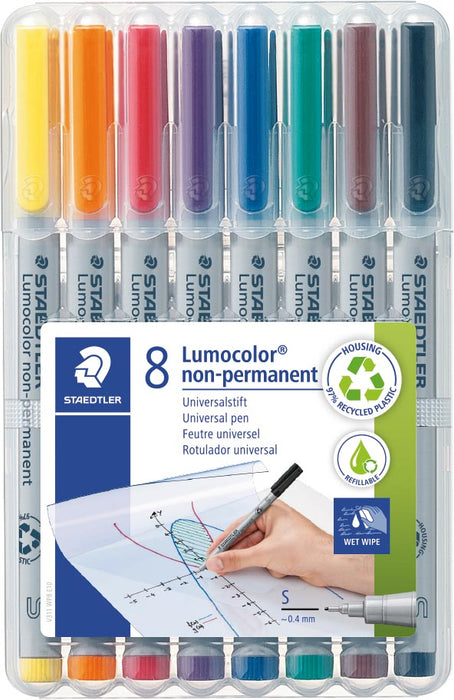 Staedtler Lumocolor 311, OHP-marker, niet-permanent, 0,8 mm, doos met 8 stuks in verschillende kleuren