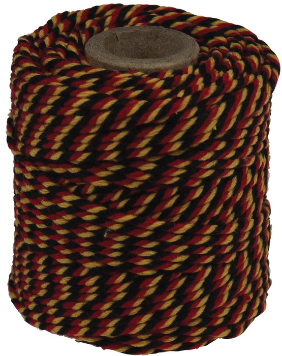 Katoenen touw, zwart-rood-geel, spoel van 50 g, ongeveer 35 m