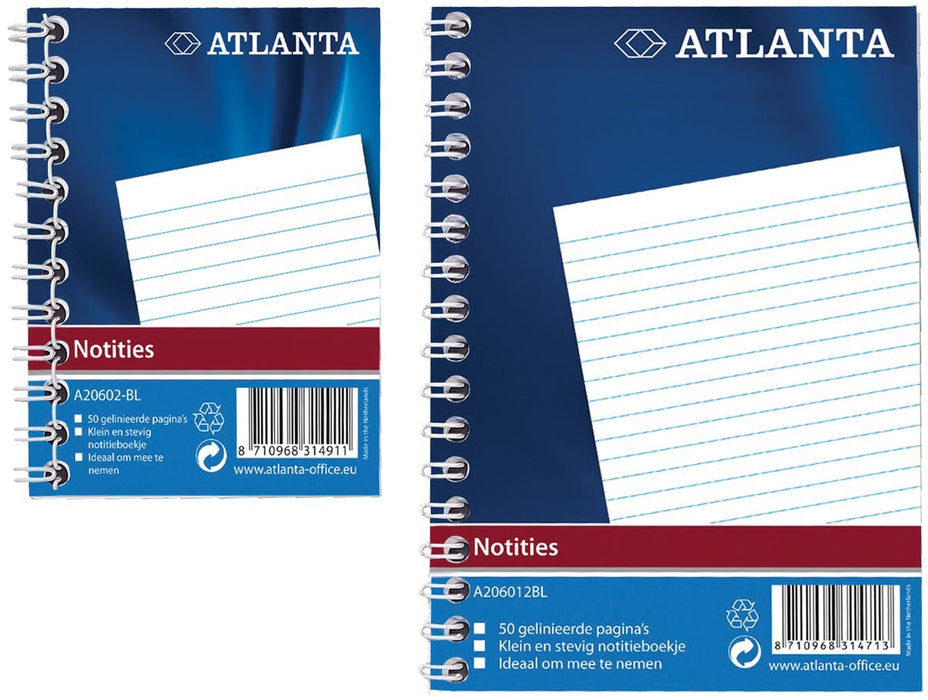 Atlanta notitieboekje A7, gelinieerd, blauw