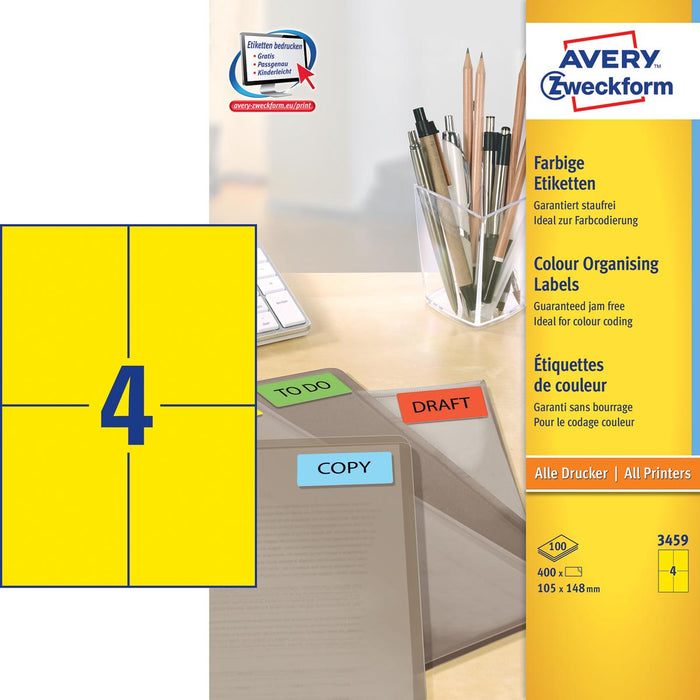 Avery gekleurde universele etiketten ft 105 x 148 mm (b x h), 400 stuks, geel 5 stuks
