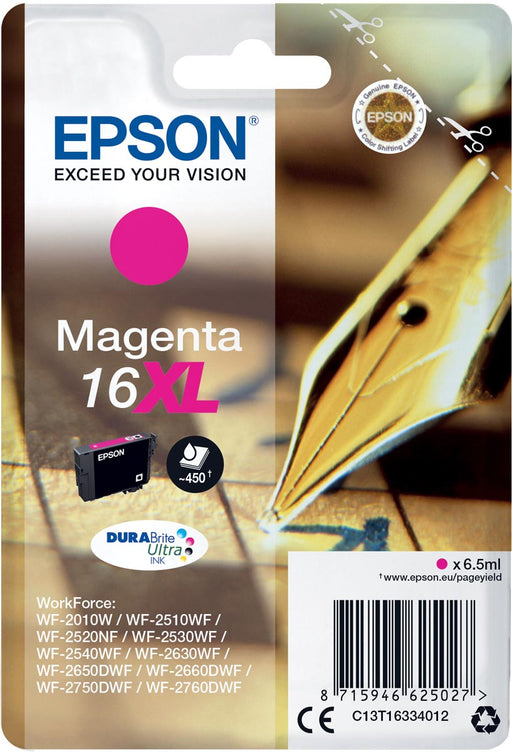 Epson inktcartridge 16XL, 450 pagina's, OEM C13T16334012, magenta 10 stuks, OfficeTown
