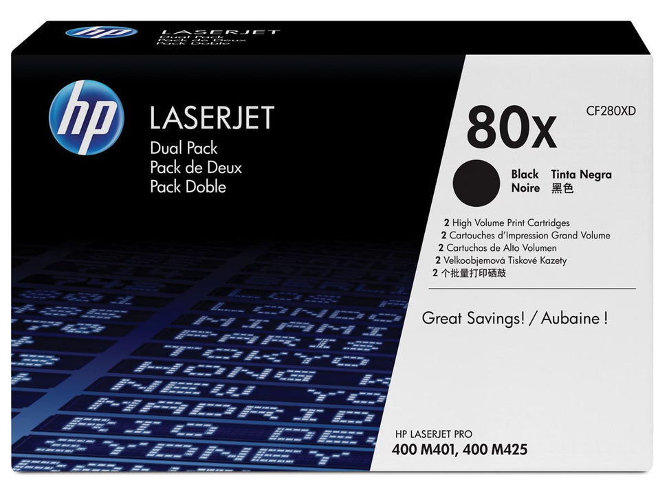 HP toner 80X, 6 900 pagina's, OEM CF280XD, zwart, duopack –