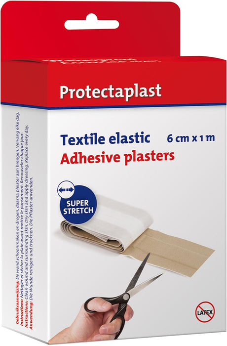 Beschermende elastische textielpleister, 6 cm x 1 m, huidskleurig op rol