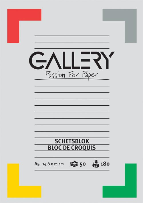 Gallery schetsblok, ft 14,8 x 21 cm (A5), 180  g/m², blok van 50 vel 10 stuks, OfficeTown