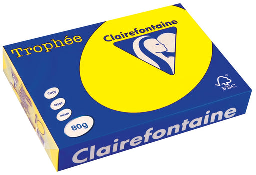 Clairefontaine Trophée Intens, gekleurd papier, A4, 80 g, 500 vel, fluogeel 5 stuks, OfficeTown