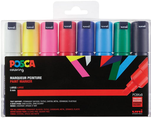 uni-ball Paint Marker op waterbasis Posca PC-8K doos van 8 stuks in geassorteerde kleuren 12 stuks, OfficeTown
