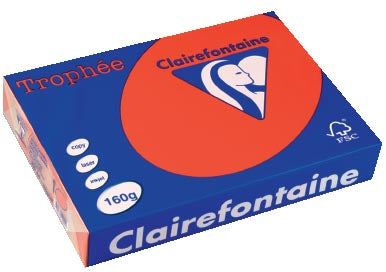 Clairefontaine Trophée Intens, gekleurd papier, A4, 160 g, 250 vel, koraalrood