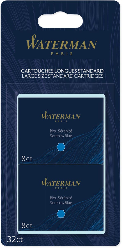 Waterman inktpatronen Standard Long, blauw (Serenity), blister van 32 stuks 12 stuks, OfficeTown