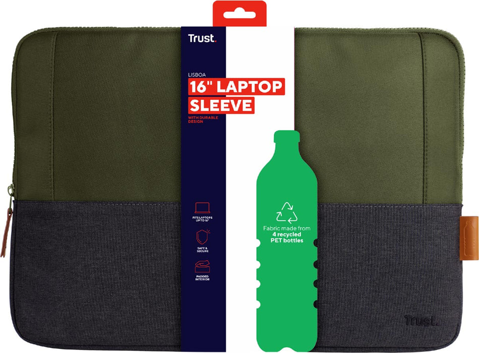 Laptop hoes voor 16 inch laptops, groen met dun ontwerp