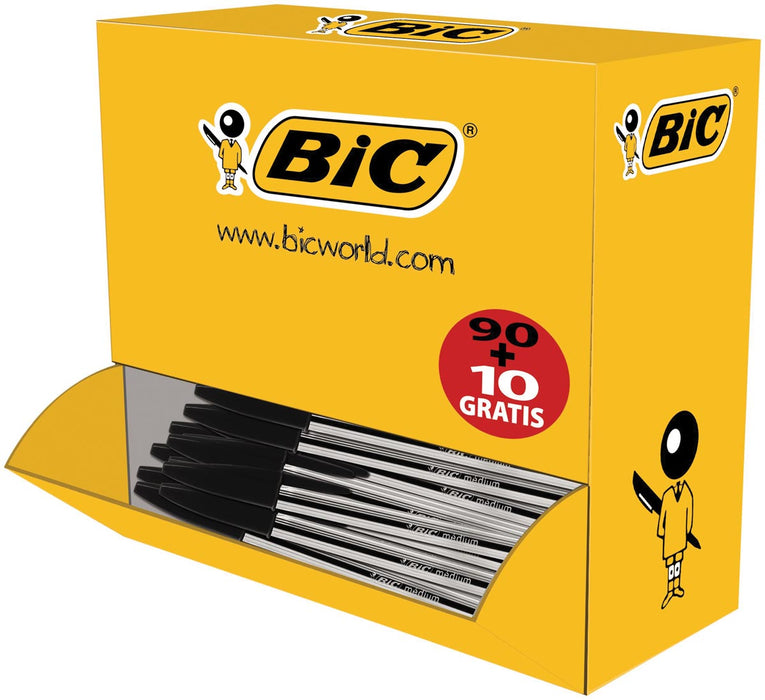 Bic balpen Cristal Medium - Voordeelverpakking 90 + 10 gratis, zwart