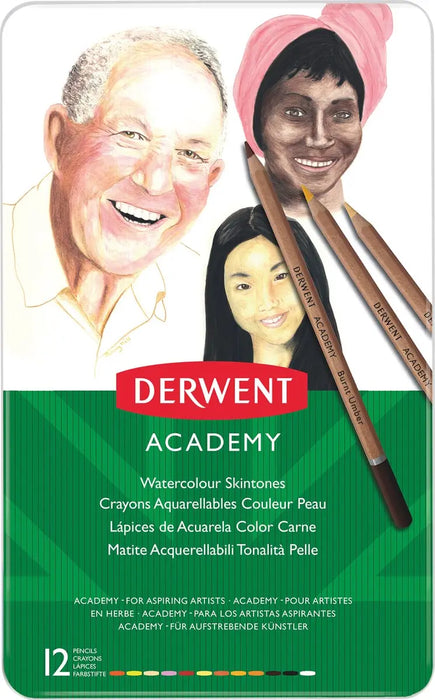 Derwent aquarelpotlood Academy, set van 12 stuks met gemengde huidtinten