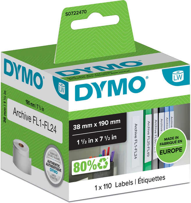 Dymo etiketten LabelWriter ft 190 x 38 mm, wit, 110 etiketten