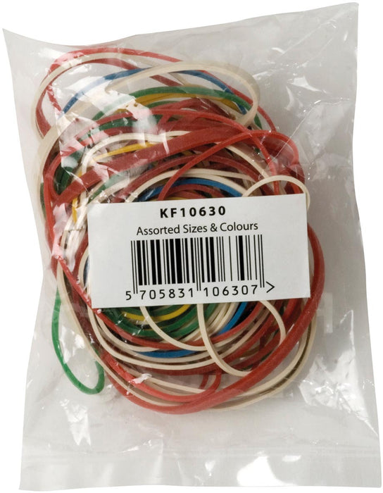 Q-CONNECT Elastieken, 1,5 mm breedte, diverse lengtes, 25 g, assorti kleuren