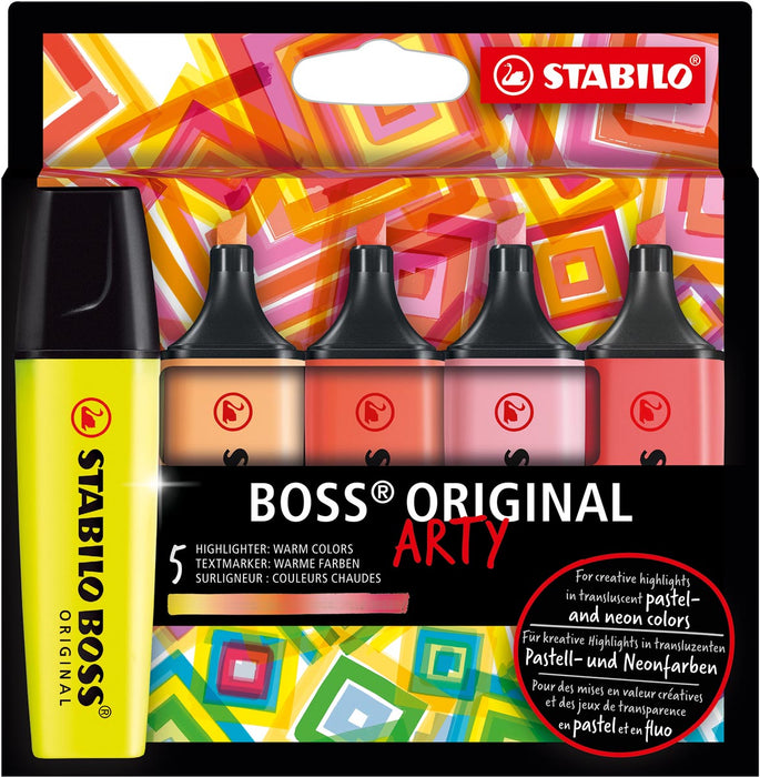 Markeerstiften STABILO BOSS ORIGINAL Arty, 5 stuks in warme geassorteerde kleuren