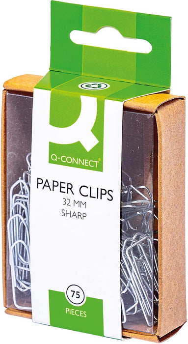 Q-CONNECT papierklemmen, 32 mm, 75 stuks in een doos, ophangbaar