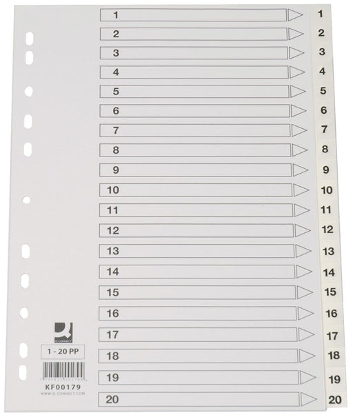 Q-CONNECT tabbladen set 1-20, met indexblad, ft A4, wit 25 stuks, OfficeTown