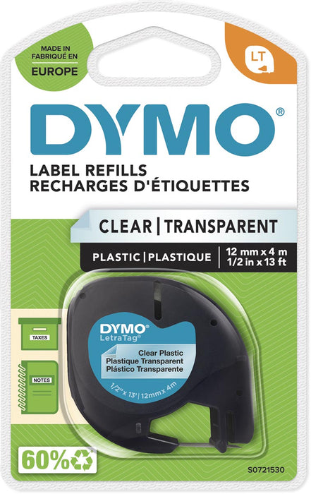 Dymo LetraTAG plastic tape 12 mm, doorzichtig