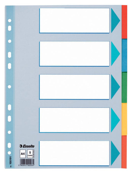 Tabbladen van Esselte, voor A4-formaat, van karton, 5 tabs, verschillende kleuren