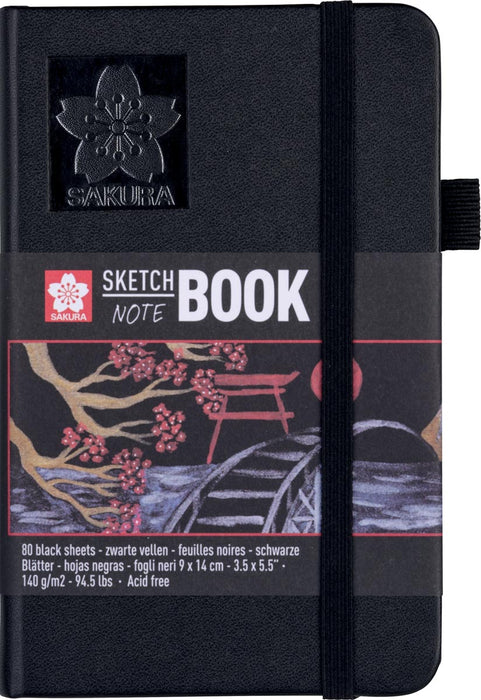 Sakura schetsboek, 80 vellen, 140 g/m², afm. 9 x 14 cm, zwart papier met accessoires