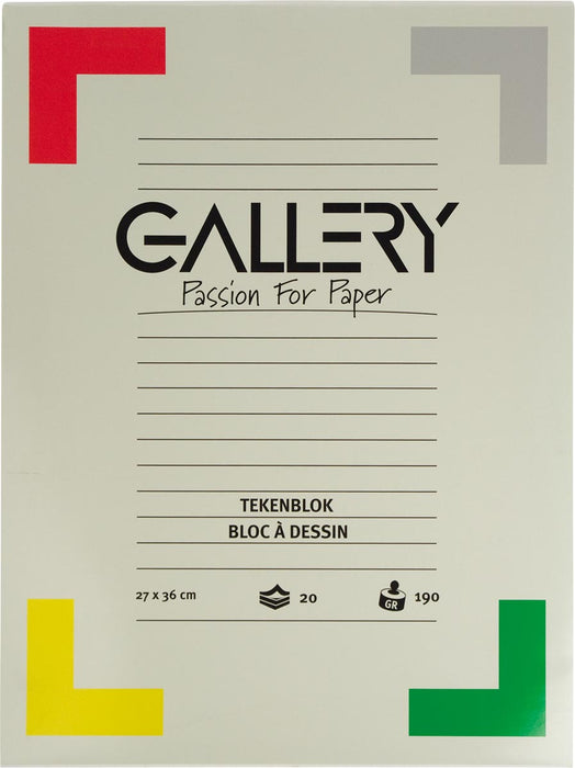 Gallery tekenblok, 27 x 36 cm, extra dik ongestreken papier, 190 g/m², blok 20 vel 10 stuks