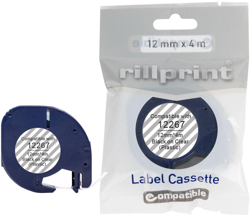Rillprint compatibele LetraTAG-tape voor Dymo 12267, 12 mm, kunststof, transparant