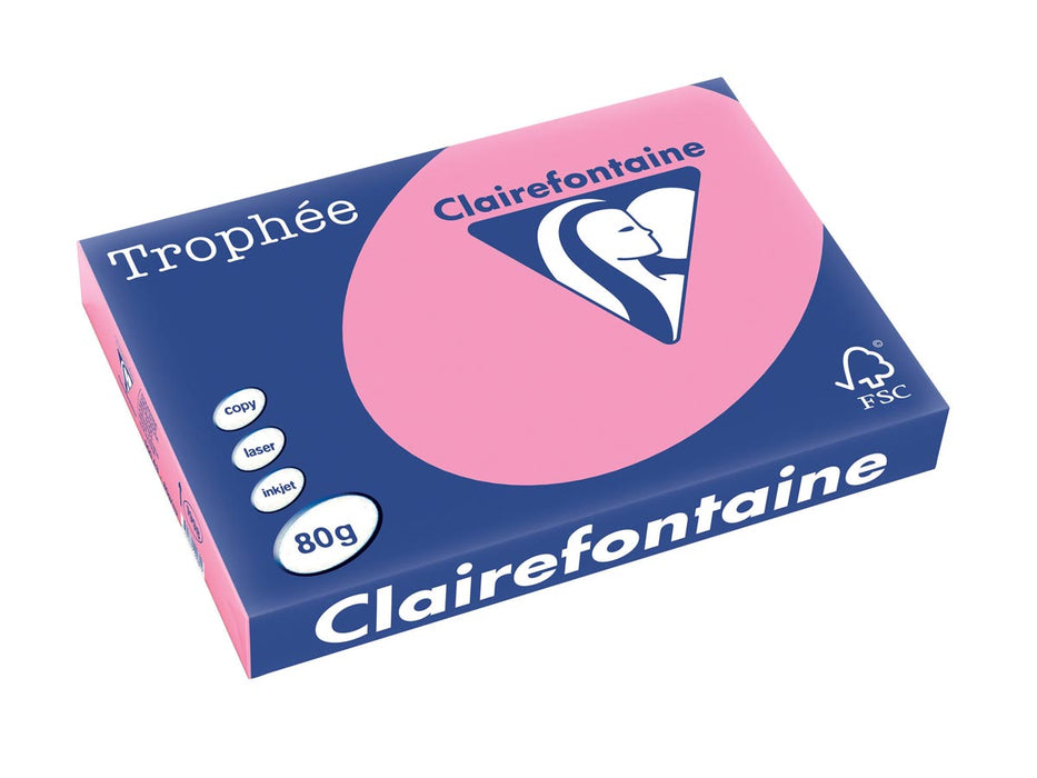 Clairefontaine Trophée Pastel, gekleurd papier, A3, 80 g, 500 vel, felroze