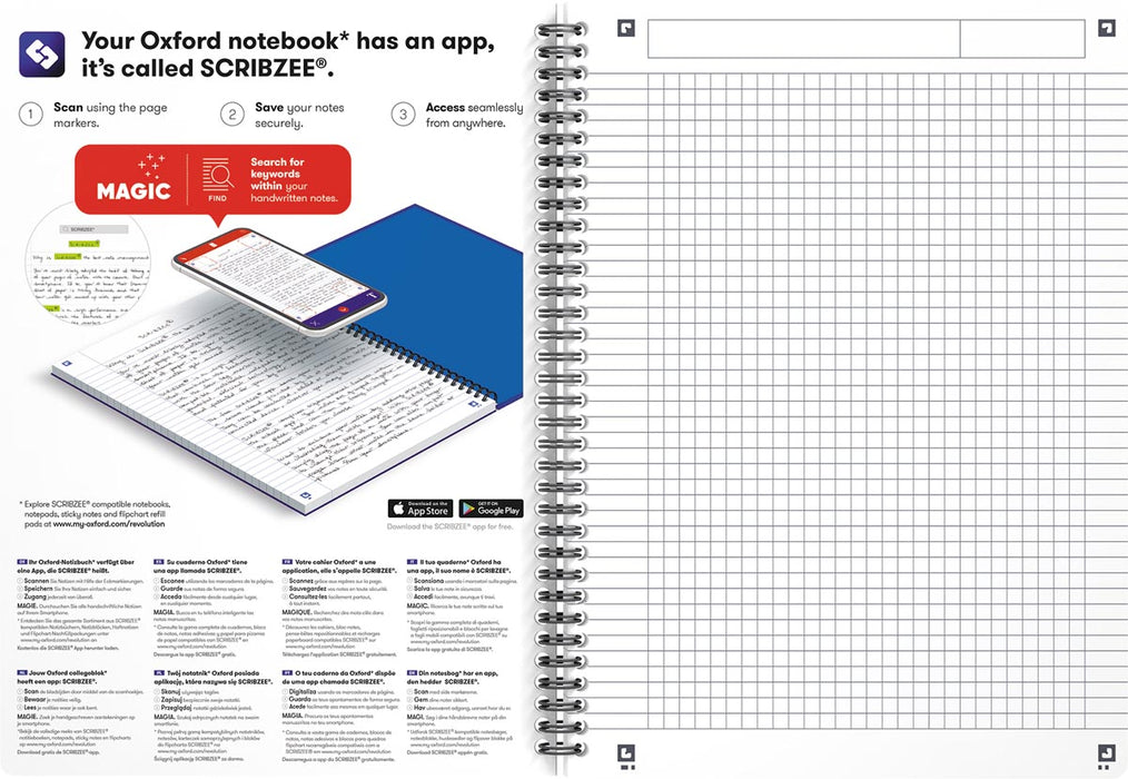 Oxford Office Essentials spiraalschrift, 180 bladzijden, ft 17,6 × 25 cm (B5), 90 vel, geruit 5 mm, geass 5 stuks