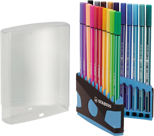 STABILO Pen 68 brush, ColorParade, blauw-grijze doos, 20 stuks in geassorteerde kleuren 10 stuks, OfficeTown