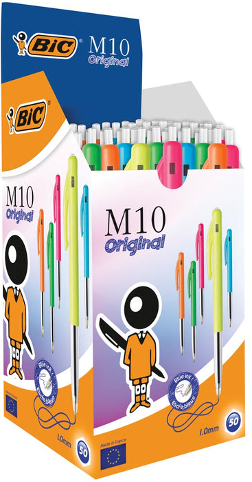Bic balpen M10 Clic Colors - 50 stuks in diverse kleuren