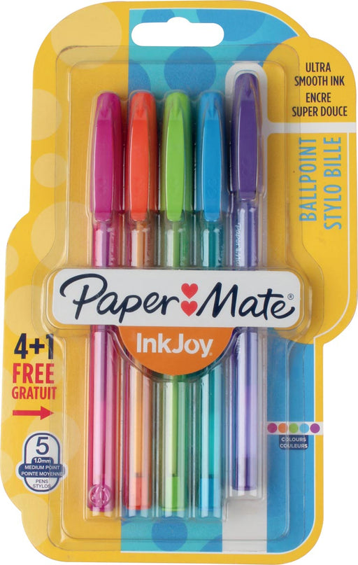 Paper Mate balpen InkJoy 100 met dop, blister met 4 stuks in geassorteerde fun kleuren 12 stuks, OfficeTown