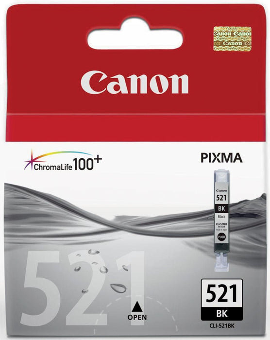 Inktcartridge Canon CLI-521BK, 1.250 pagina's, OEM 2933B001, foto zwart met compatibiliteit voor diverse Pixma printers