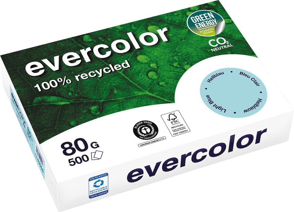 Clairefontaine Evercolor, gerecycled papier, A4, 80 g, 500 vel, hemelsblauw 5 stuks
