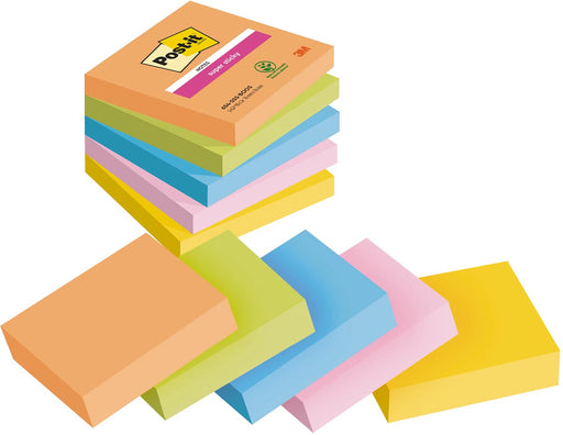 Post-it Super Sticky notes Boost, 90 vel, ft 76 x 76 mm, geassorteerde kleuren, pak van 5 blokken 12 stuks, OfficeTown