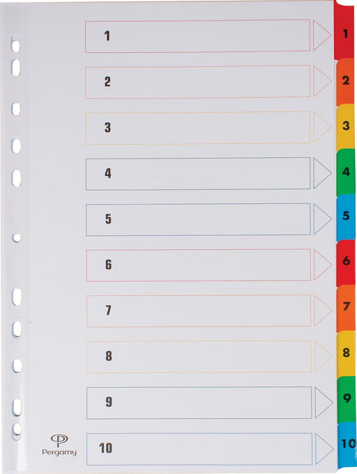 Pergamy tabbladen met indexblad, ft A4, 11-gaatsperforatie, geassorteerde kleuren, set 1-10 25 stuks, OfficeTown