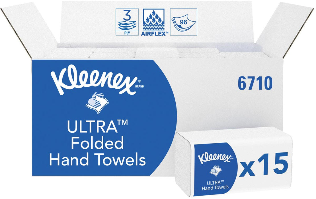 Kleenex papieren vouwhandoeken, Ultra Super Soft, 3-laags, verpakking van 15 stuks