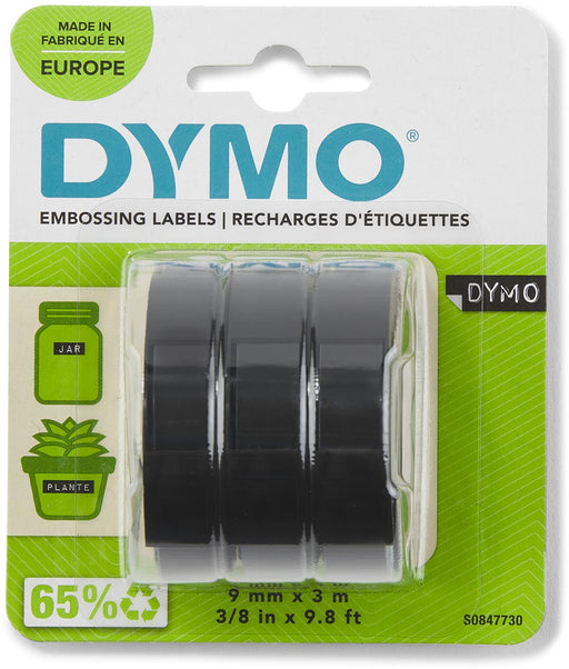 Dymo D3 tape 9 mm, wit op zwart, blister van 3 stuks 5 stuks, OfficeTown