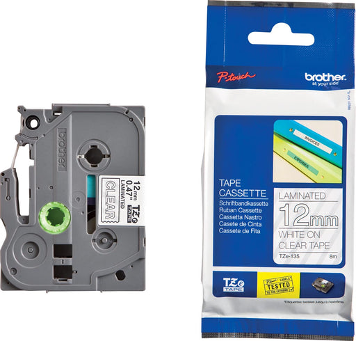 Brother TZe tape voor P-Touch 12 mm, wit op transparant 25 stuks, OfficeTown
