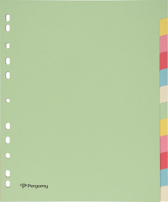Tabbladen van Pergamy A4 Maxi, 11-gaatsperforatie, karton, assortiment pastelkleuren, 12 tabs