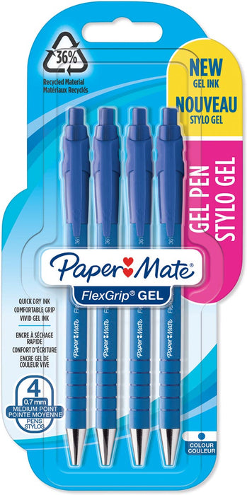Paper Mate Flexgrip Gel balpen, blister van 4 stuks, blauw