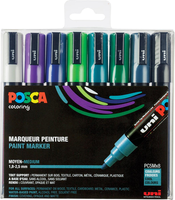 Posca verfmarker PC-5M, set van 8 markers in diverse koude kleuren