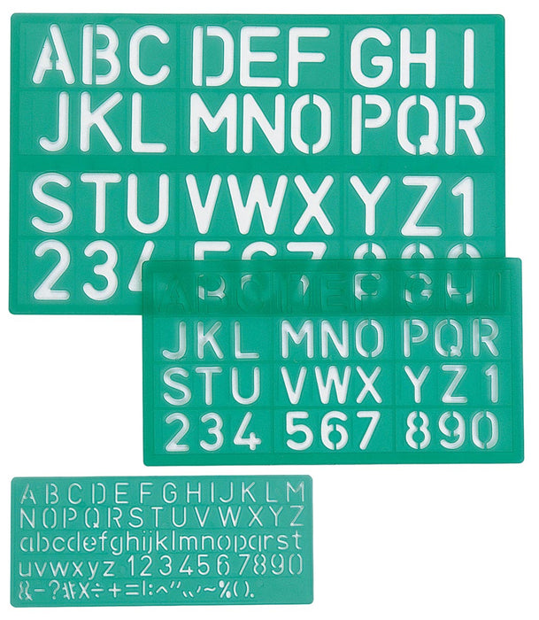Linex lettersjabloon set met 3 stuks, in een ophangetui met diverse letterhoogtes