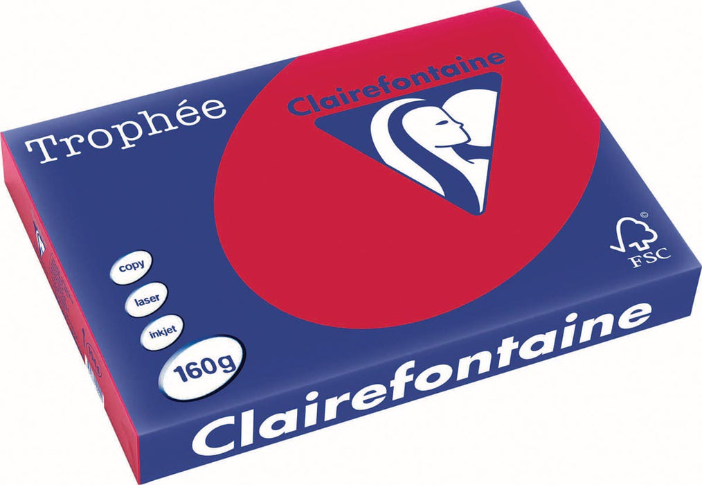 Clairefontaine Trophée Intens, gekleurd papier, A3, 160 g, 250 vel, kersenrood