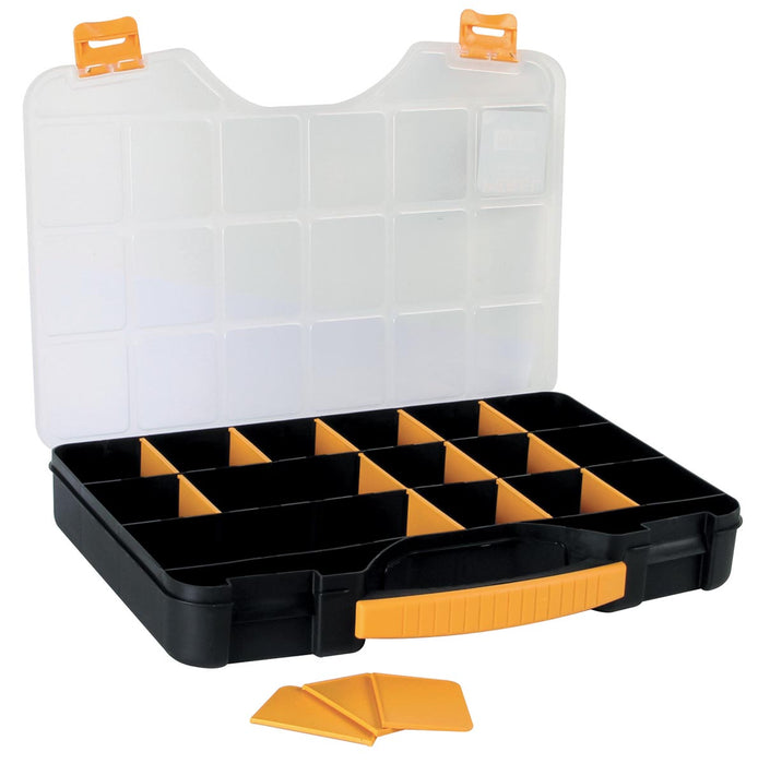 Perel gereedschapskoffer met 18 aanpasbare compartimenten, zwart/oranje