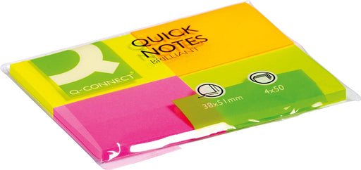 Q-CONNECT Quick Notes, ft 38 x 51 mm, 50 vel, pak van 4 blokken in neonkleuren 10 stuks, OfficeTown