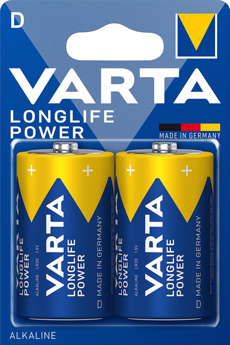 Varta Batterij Longlife Power D, 2 stuks in blisterverpakking met Alkalinebatterijen