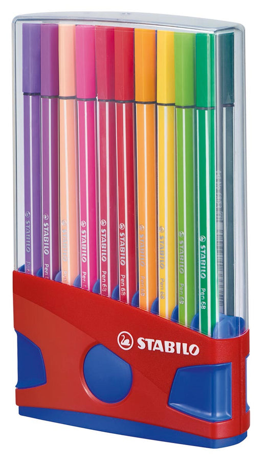 STABILO Pen 68 brush, ColorParade, rood-blauwe doos, 20 stuks in geassorteerde kleuren 10 stuks, OfficeTown