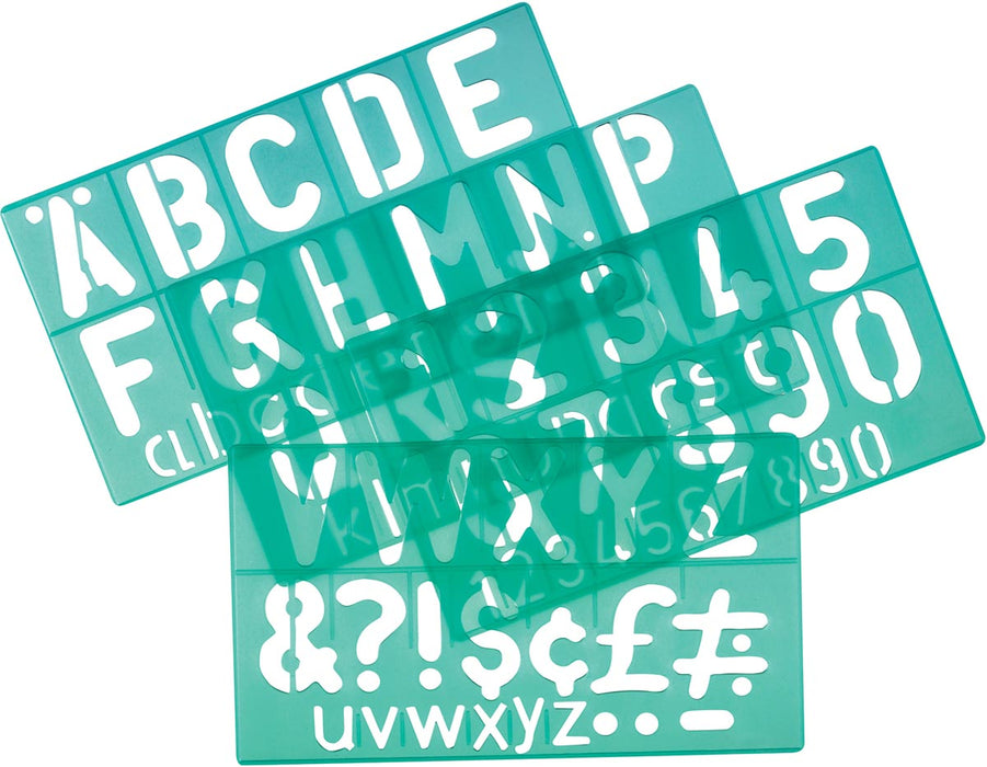 Linex lettersjabloon 50 mm, 4 stuks in ophangetui met standaard lettertype